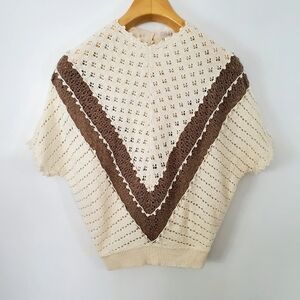 Vintage Easton Cream and Brown Women's Top